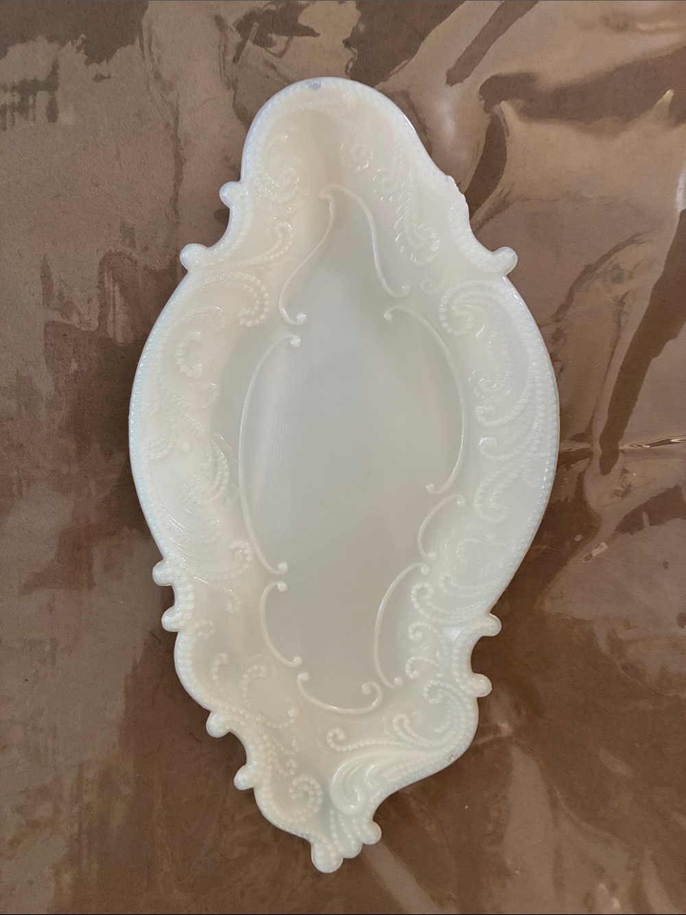 Vintage Ornate White Milk Glass Decorative Tray